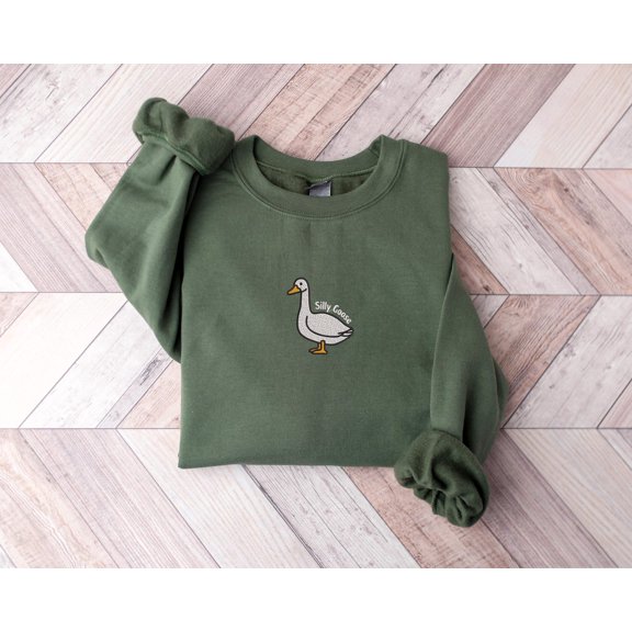 Embroidered Silly Goose Sweatshirt, Embroidered Goose Sweater, Silly Goose Shirt, Funny Sweatshirt, Funny Embroidered Shirt