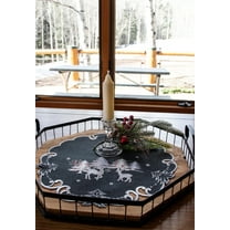 Embroidered Silver Reindeer on Dark Gray Doily (15" Round)