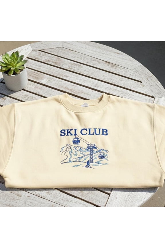 Embroidered Ski Club Sweatshirt, Vintage Winter Crewneck, Retro Ski Sweater, Mountain Lodge Embroidery Jumper Gift