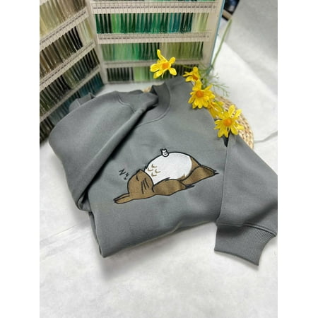 Embroidered Sleeping Totoro Sweatshirt – Anime Crewneck, Ghibli Gift