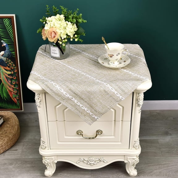 Embroidered Small Square Tablecloth, 24x24 Inch End Table Cover Almond Buff,24" x 24" (Square)