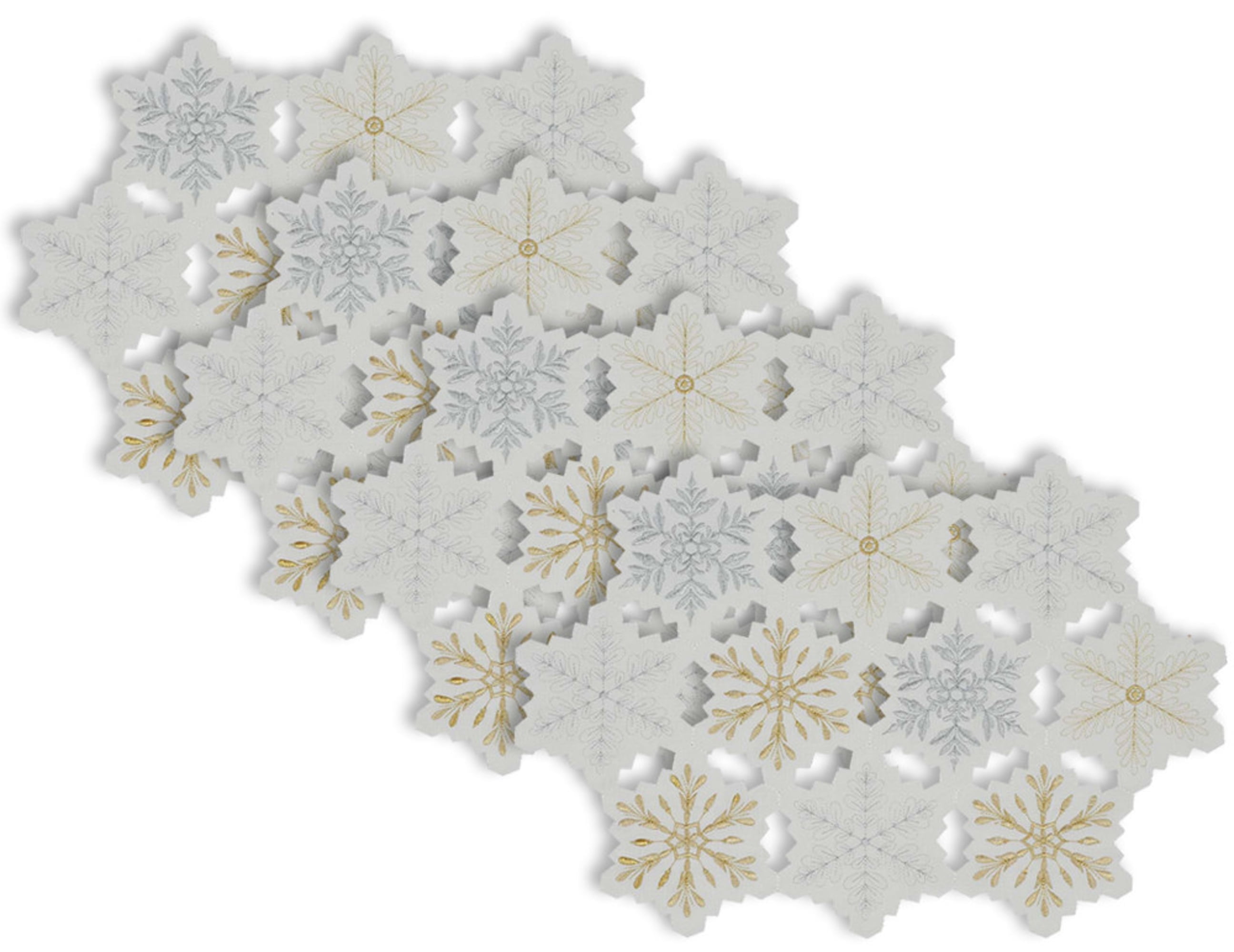 Silver and Gold Embroidered Snowflake Polyester Placemats, Set of 4