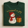 thumbnail image 1 of Embroidered Snowman Sweatshirt, Wrapped In Joy Christmas Gift Box Shirt, Winter Holiday Sweater, Festive Green Crewneck, 1 of 4