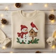 thumbnail image 1 of Embroidered Snowman and Cardinal Sweatshirt, Cozy Winter Birdhouse Crewneck, Rustic Christmas Nature Gift, 1 of 4
