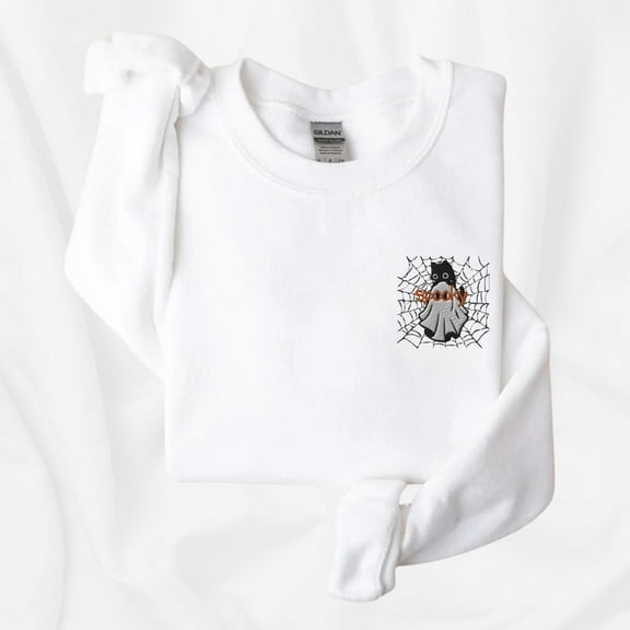 Embroidered Spooky Ghost Cat Sweatshirt