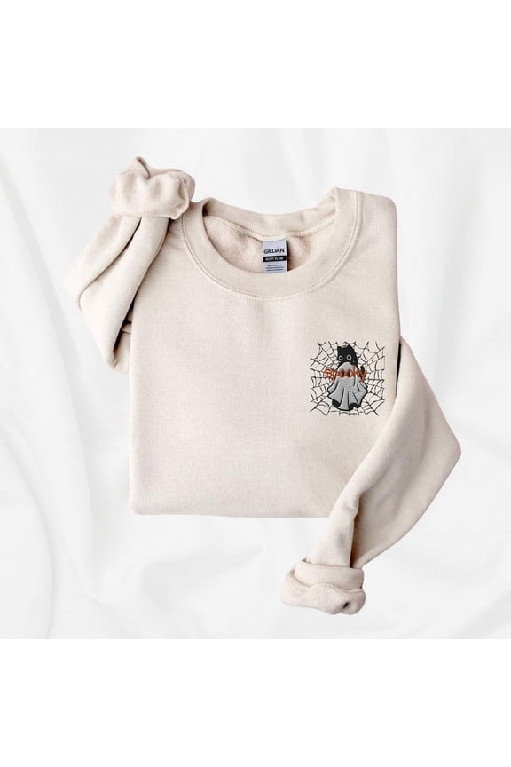 Embroidered Spooky Ghost Cat Sweatshirt