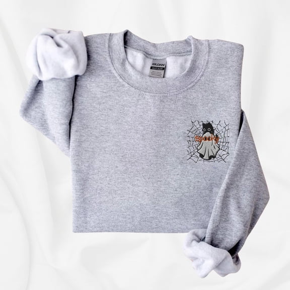 Embroidered Spooky Ghost Cat Sweatshirt