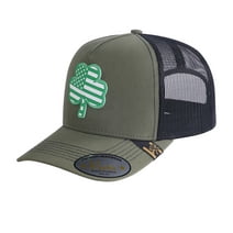HAVINA PRO CAPS - Embroidered St. Patrick'S Day Four Leaf Shamrock - 5 Panel Trucker Hat - Olive Green
