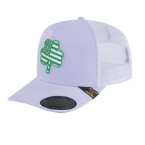 Embroidered St. Patrick'S Day Four Leaf Shamrock - Five Panel Trucker Hat - White - Wtc - WHITE-W