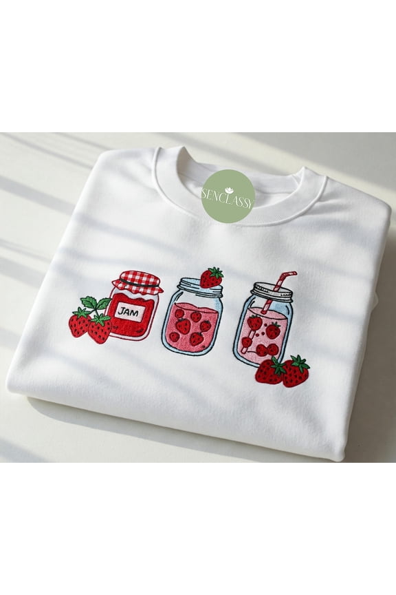 Embroidered Strawberry Shirt, Cute Strawberry Jam Sweatshirt, Fruit Lover Gift, Aesthetic Cottagecore Tee, Summer Farmer Market Vibes