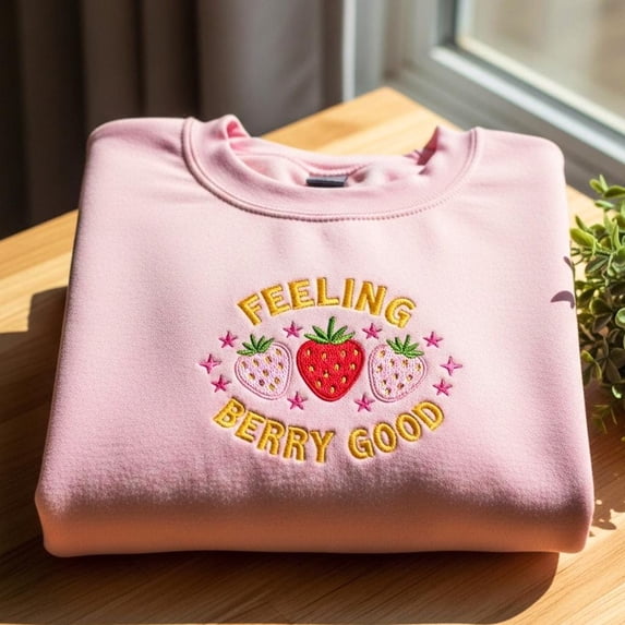 Embroidered Strawberry Sweatshirt: Feeling Berry Good Crewneck