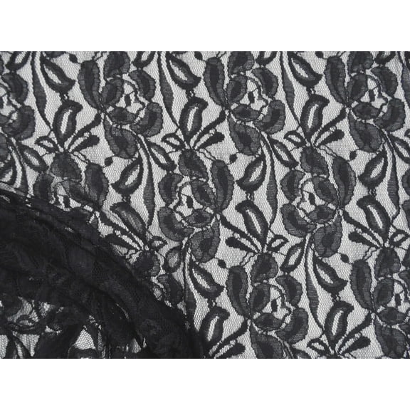 Embroidered Stretch Lace Apparel Fabric Sheer Black Floral FF106
