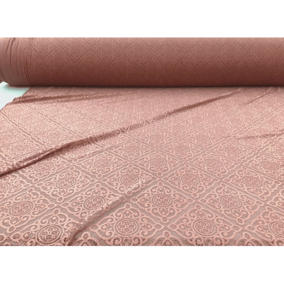 Embroidered Stretch Lace Apparel Fabric Sheer Diamond Brownish Pink UU215
