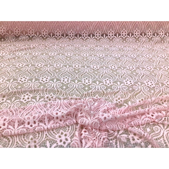 Embroidered Stretch Lace Apparel Fabric Sheer Fleuron Bulb Pink Pearl VV512