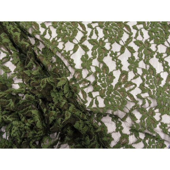 Embroidered Stretch Lace Apparel Fabric Sheer Floral Army Green WW15