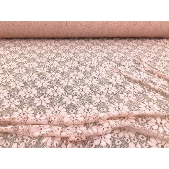 Embroidered Stretch Lace Apparel Fabric Sheer Floral Cloud Pink VV514