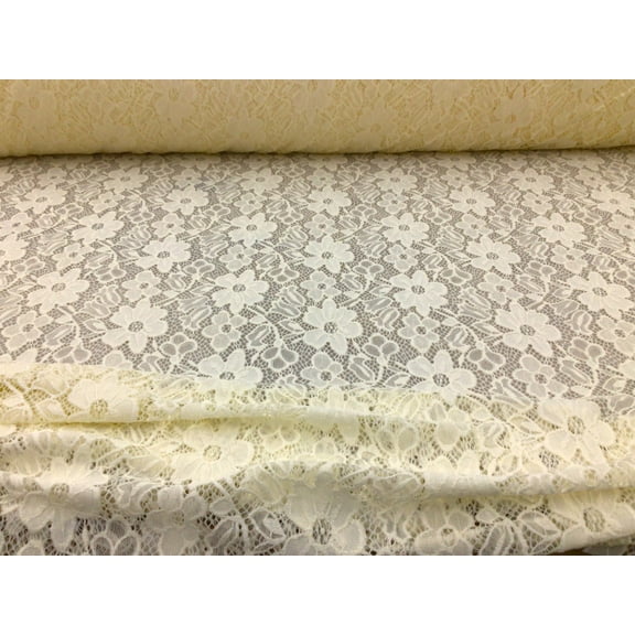 Embroidered Stretch Lace Apparel Fabric Sheer Floral Dark Ivory SS211