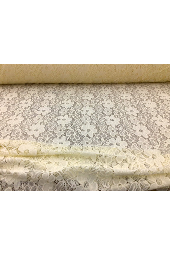 Embroidered Stretch Lace Apparel Fabric Sheer Floral Dark Ivory SS211