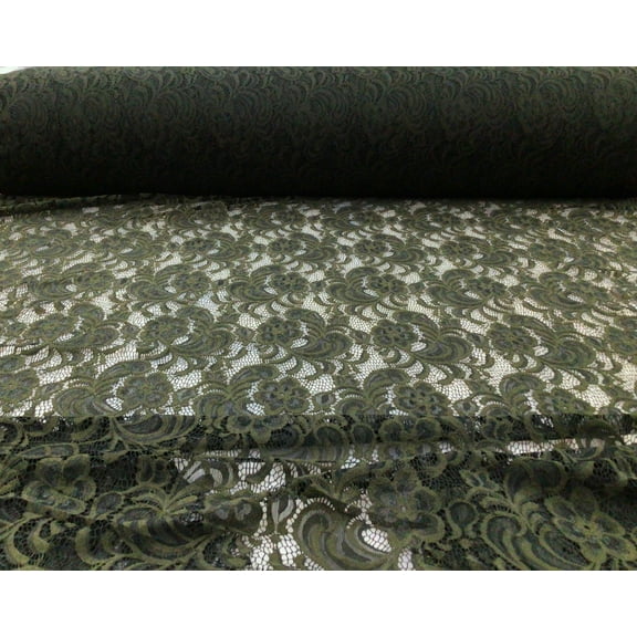 Embroidered Stretch Lace Apparel Fabric Sheer Floral Dark Moss Green YY110