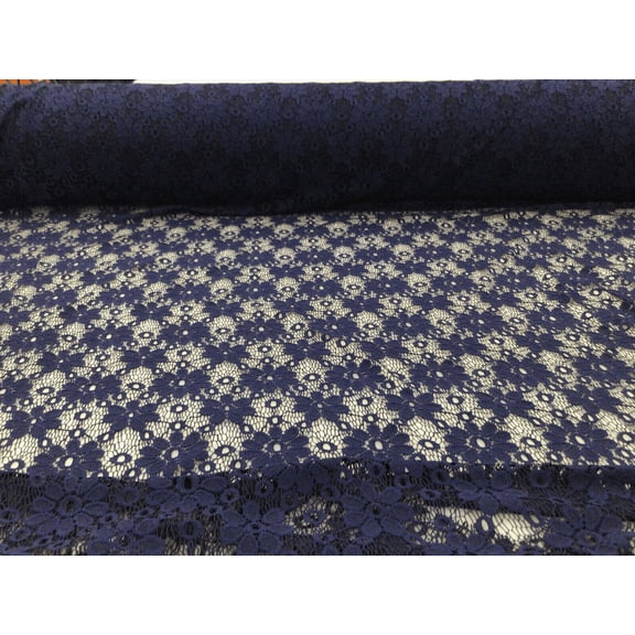 Embroidered Stretch Lace Apparel Fabric Sheer Floral Dark Navy Blue Floral XX511