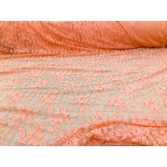 Embroidered Stretch Lace Apparel Fabric Sheer Floral Dark Peach UU510