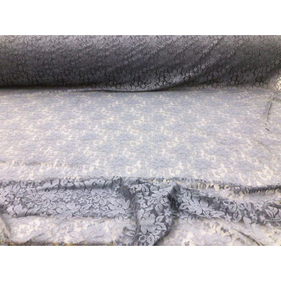 Embroidered Stretch Lace Apparel Fabric Sheer Floral Light Blue Gray WW513