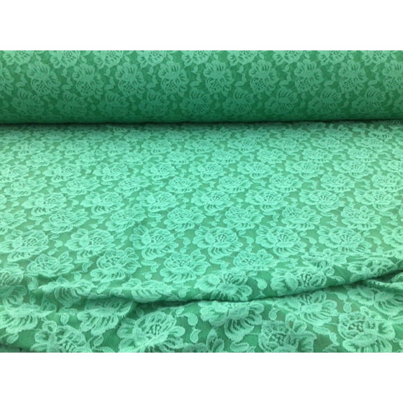 Embroidered Stretch Lace Apparel Fabric Sheer Floral Light Green XX413
