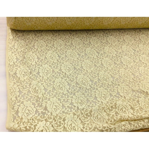 Embroidered Stretch Lace Apparel Fabric Sheer Floral Light Wheat FF511