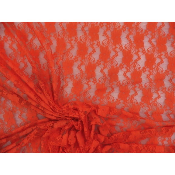Embroidered Stretch Lace Apparel Fabric Sheer Floral Orange CC502