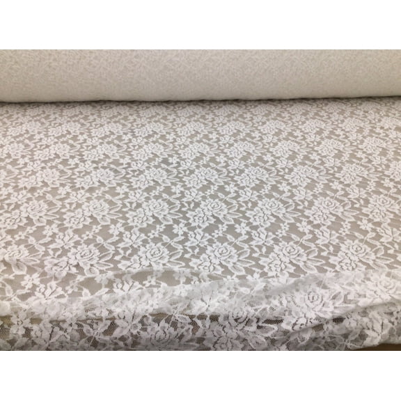 Embroidered Stretch Lace Apparel Fabric Sheer Floral Powder White GG511
