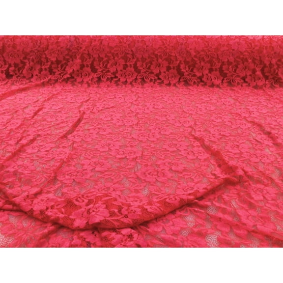 Embroidered Stretch Lace Apparel Fabric Sheer Floral Ruby Pink XX312
