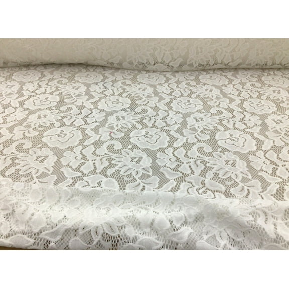 Embroidered Stretch Lace Apparel Fabric Sheer Floral Salt White HH210