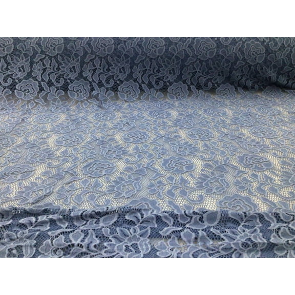 Embroidered Stretch Lace Apparel Fabric Sheer Floral Slate Blue XX510