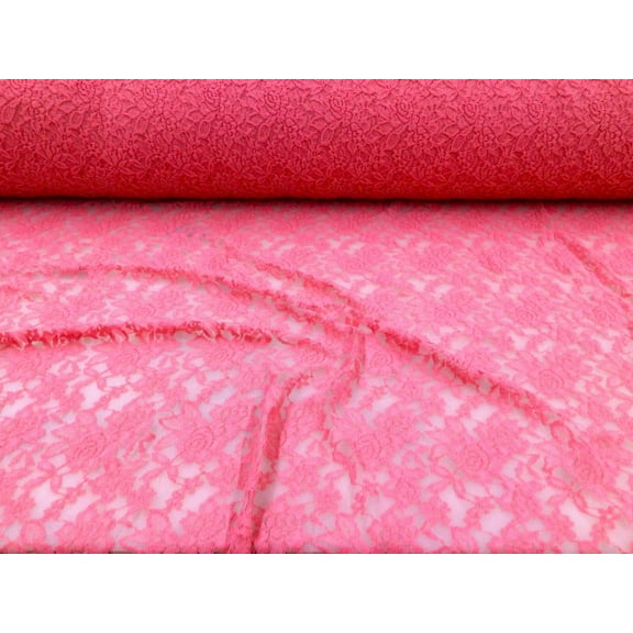 Embroidered Stretch Lace Apparel Fabric Sheer Floral Spiced Coral Pink QQ23