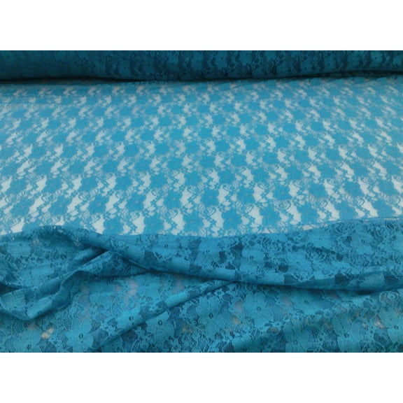 Embroidered Stretch Lace Apparel Fabric Sheer Floral Teal Blue ZZ10