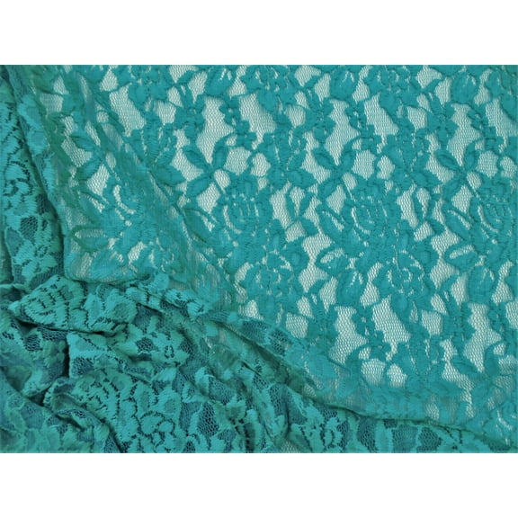 Embroidered Stretch Lace Apparel Fabric Sheer Floral Turquoise WW17