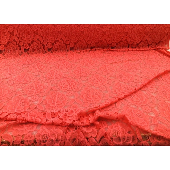 Embroidered Stretch Lace Apparel Fabric Sheer Floral Watermelon Pink XX310