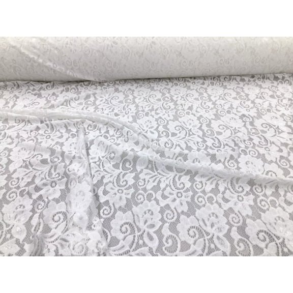 Embroidered Stretch Lace Apparel Fabric Sheer Ivory Paisley Floral OO49