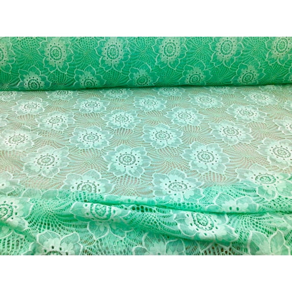 Embroidered Stretch Lace Apparel Fabric Sheer Mesh Floral Mint Green ZZ513
