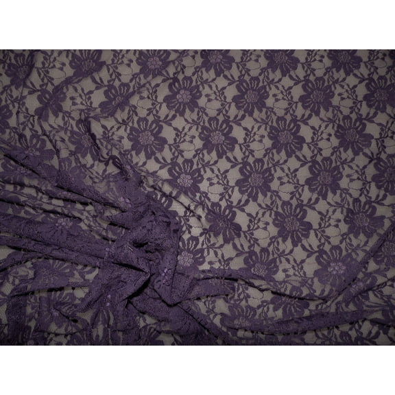 Embroidered Stretch Lace Apparel Fabric Sheer Metallic Floral Eggplant DD507