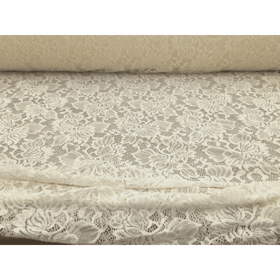 Embroidered Stretch Lace Apparel Fabric Sheer Metallic Floral Ivory SS212