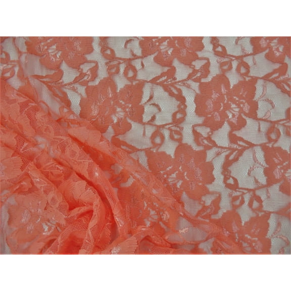 Embroidered Stretch Lace Apparel Fabric Sheer Metallic Floral Tangerine QQ27