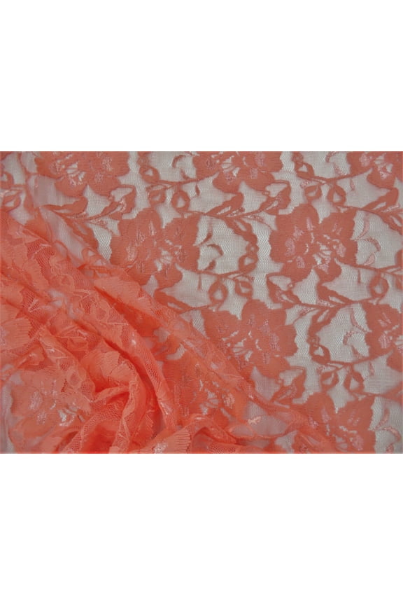 Embroidered Stretch Lace Apparel Fabric Sheer Metallic Floral Tangerine QQ27