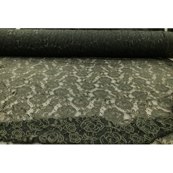 Embroidered Stretch Lace Apparel Fabric Sheer Rose Floral Dark Moss XX210