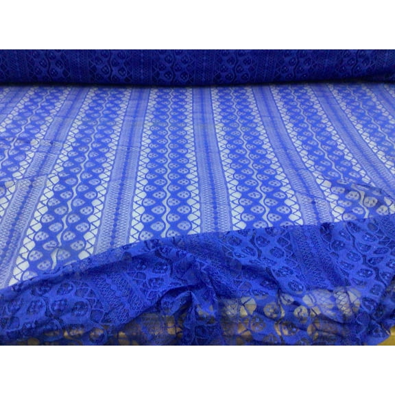 Embroidered Stretch Lace Apparel Fabric Sheer Royal Blue Striped Abstract YY411