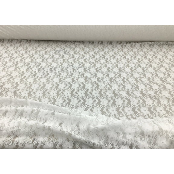 Embroidered Stretch Lace Apparel Fabric Sheer Small Floral White HH410