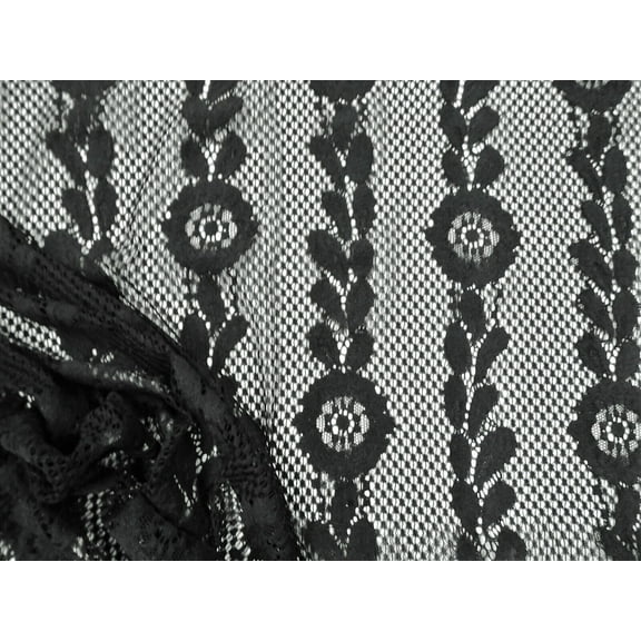 Embroidered Stretch Lace Apparel Fabric Sheer Striped Floral Black GG400