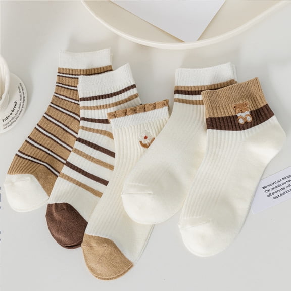 Embroidered Striped Socks , , Lace Women's Socks , Cute Patterned Socks , Size One Size , 5 Pairs