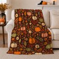 thumbnail image 1 of Embroidered Style Pumpkin Floral Flannel Blanket with Brown Autumn Leaves, Daisies, Red Berries, Cozy Throw for Office and Sunroom, Home Decor Gift for Fall Lovers, 1 of 9
