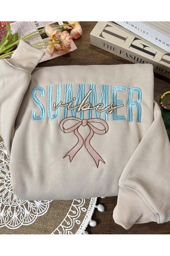 Embroidered Summer Vibes Sweatshirt, Custom Embroidered Sweatshirt